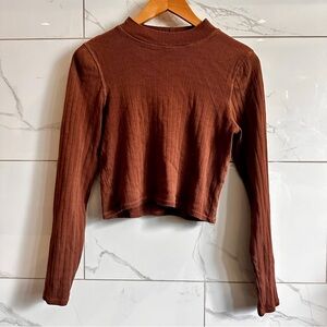 American Eagle Ribbed Mock Neck Long Sleeve Top